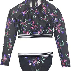 Women's Two Piece UPF 50+ Zip Surfing Rash Guard Sexy Bikini